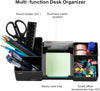 Deli Desk Organizer, Plastic Desktop Organizer with Pencil Holder and Sticky Note Tray, Office Stationery Supplies Organizers Accessories Caddy, 6 Compartments, Black