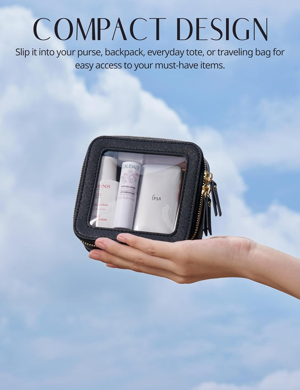 Popvibe Clear Makeup Bag Travel Cosmetic Case Transparent Toiletry Bag with Zipper, Portable Make up Organizer Traveling Compact Car Bag for Essentials