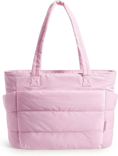 BAGSMART Tote Bag for Women, Lightweight Puffy Tote Bag with Compartments, Quilted Shoulder Bag Handbag for Travel, Work