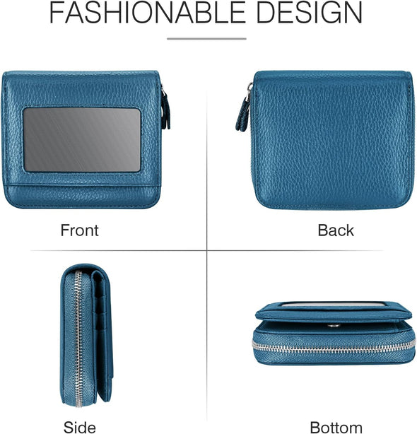 Small Wallet for Women, Genuine Leather RFID Blocking Credit Card Holder Slim Compact Coin Purse Women'S Wallets with ID Window 8 Card Slots