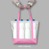 Topdesign 1-Pack Canvas Tote Bag with an External Pocket, Reusable Grocery Shopping Bag, Top Zipper Closure, Daily Essentials (Pink/Natural)