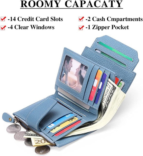 Small Wallet for Women Genuine Leather Bifold Compact RFID Blocking Small Womens Wallet