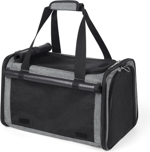 YUDODO 25 Lbs Lightproof Soft Sided Pet Carrier for Large Cat & Small Dog Airline Approved Travel Puppy Carrier with Side Pockets & Reflective Mesh, Foldable Portable for Outdoor Car Grey Green