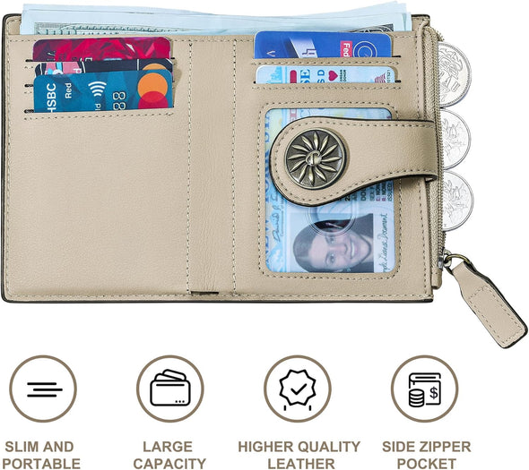 Small Wallet for Women Bifold RFID Blocking Card Holder Leather Wallets with Zipper Coin Pocket