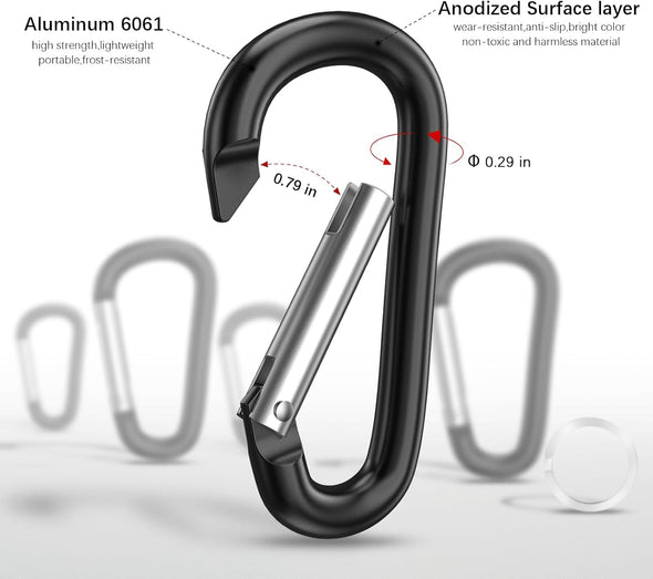 Sprookber 3" Aluminum Carabiner D Ring, Caribeener Clips, Spring Snap Hook for Keychain Clip, Set of 10