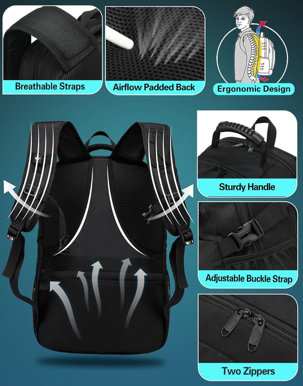 Proetrade Travel Backpack, Extra Large Laptop Backpack School Business anti Theft TSA Approved College Work Computer Bag Fits 17 Inch Laptop with USB Charging Port Bookbag for Women Men(Black)