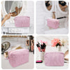 GFU Cosmetic Bag for Women, Large Makeup Bag, Travel Toiletry Stripe Cosmetic Bag, Seersucker Women Aesthetic Organizer Storage Pouch, Girls Handbags Purses (Pink)