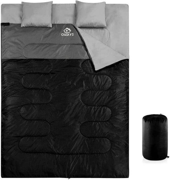 Oaskys Double Sleeping Bag for Adults with 2 Pillows - Queen Size XL Waterproof Sleeping Bag for All Season Camping Hiking Backpacking 2 Person Sleeping Bags for Cold Weather & Warm