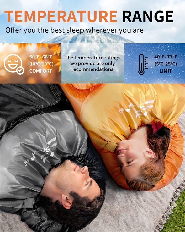 Sportneer Sleeping Bags for Adults, Warm & Cold Weather Sleeping Bag for Adults Kids Boys Girls - Lightweight Compact Camping Gear Equipment, Traveling, Backpacking, Hiking