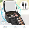 Relavel Travel Makeup Bag with LED Mirror, Cosmetic Train Case with Light up Mirror, Portable Makeup Artist Organizer Bag with Adjustable Dividers, Makeup Brush Holder Storage, Black