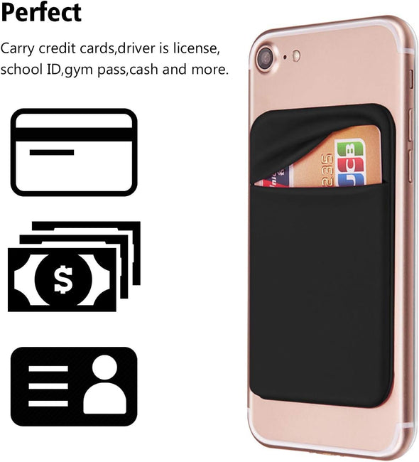 Cell Phone Pocket Self Adhesive Card Holder Stick on Wallet Sleeve with Adhesive ID Credit Card ATM Card Holder for Iphone Android 2 PACK BLACK