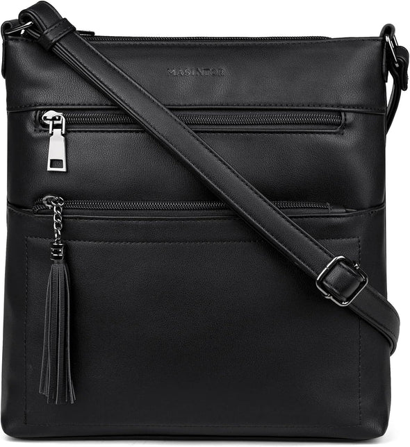 MASINTOR Crossbody Purses for Women, Multi Pocket Casual Crossbody Bag, Adjustable Strap Shoulder Bag with Tassel