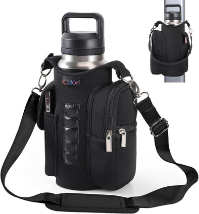 Icolor Magnetic Gym Bag Water Bottle Carrier Holder with Phone Pockets & Shoulder Strap,5 Built-In Magnets Gym Bottle Pouch Sleeve,Magnetic Bag Gym Accessories Organizer for Men Women