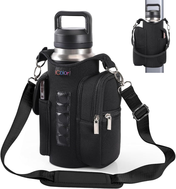 Icolor Magnetic Gym Bag Water Bottle Carrier Holder with Phone Pockets & Shoulder Strap,5 Built-In Magnets Gym Bottle Pouch Sleeve,Magnetic Bag Gym Accessories Organizer for Men Women