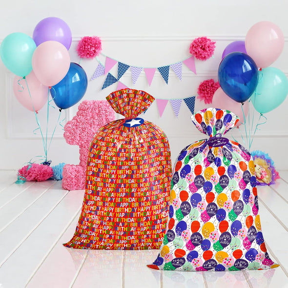 WRAPAHOLIC 56" Large Birthday Plastic Gift Bag - Colorful Balloon with Confetti Design for Kids Birthdays, Parties or Celebrating - 56" H X 36" W