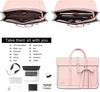 MOSISO Laptop Bag for Women, 15-15.6 Inch PU Leather Laptop Shoulder Bag Convertible Backpack, 16 Inch Messenger Bag Casual Handbag Work Briefcase Travel Computer Bag with Bowknot, Pink