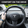 Nappa Leather Steering Wheel Cover for Tesla Model 3/Y 2016-2025 2026 Juniper/Highland, Non-Slip Breathable Tesla Model 3/Y Steering Wheel Protector, Black