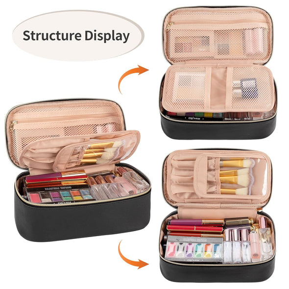 OCHEAL Small Cosmetic Bag,Portable Cute Travel Makeup Bag for Women and Girls Makeup Brush Organizer Cosmetics Pouch Bags-Black