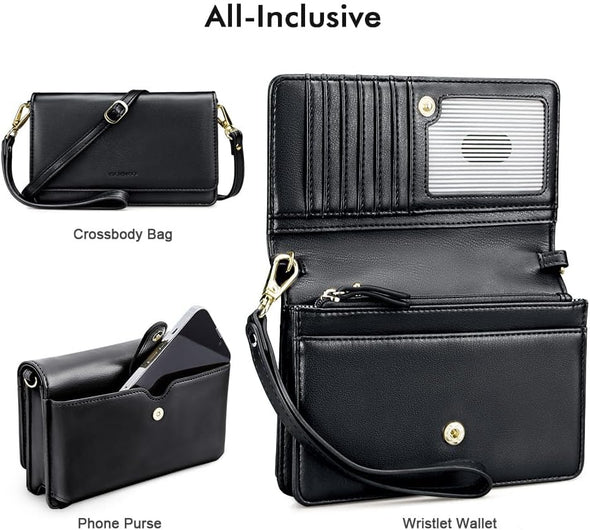 Nuoku Crossbody Bag for Women Cellphone Little Purse with Credit Card Slots Lightweight Leather Wristlet Wallet