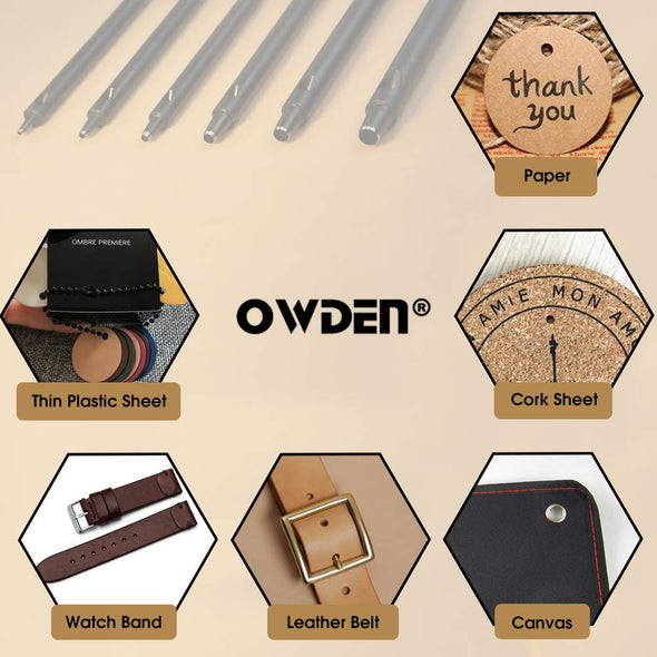 Professional 6Pc Leather Hollow Punch Set, Size 1.0-5.0Mm, Black, Steel, Manual, 6 Holes, Free Mini Cutting Mat