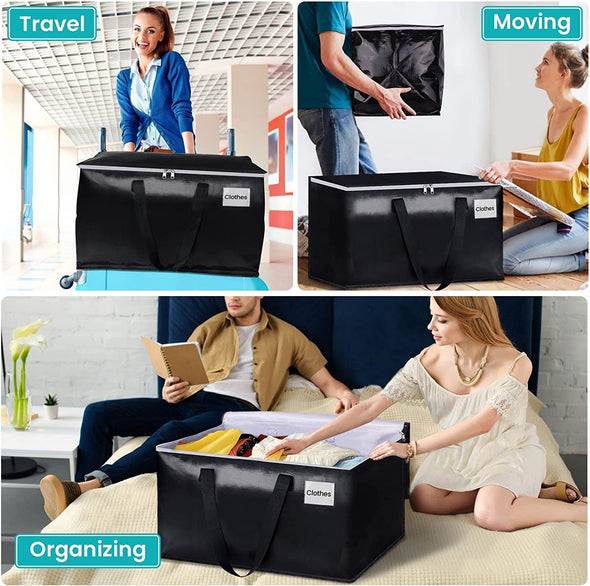 Extra Large Moving Boxes-Moving Bags with Zipper, Carrying Handles and Tag Pocket-Moving Supplies for Space Saving-Totes for Storage - for Moving, Storage, Camping and Travel 93L-4 Pack