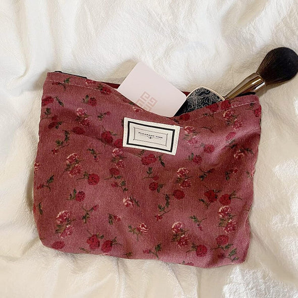 Sxosyo Cosmetic Bags for Women Makeup Bag Large Capacity Purse Travel Toiletry Zipper Storage Pouch Make up Brushes Organizer for Gifts (Dark Red, Rose)