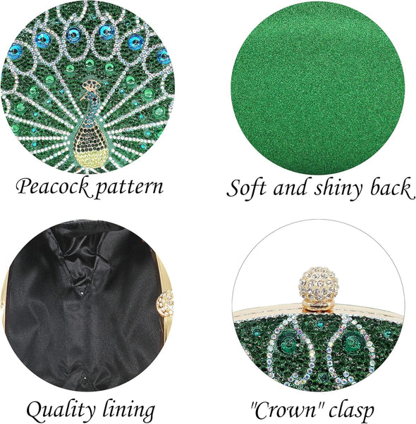 Rhinestone Clutch Purses for Women Evening Wedding Formal - round Pearl Clasp Handbag - Crystal Diamond Bag