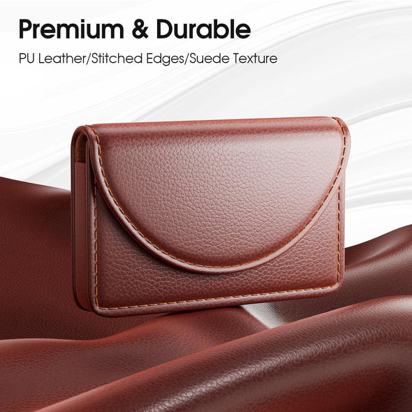Maxgear Business Card Holder, PU Leather Business Card Case Pocket for Men or Women, Professional Slim Credit Cards Carrier Name Cards Holder Wallet with Magnetic Shut, Coffee