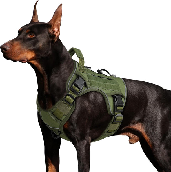 WINGOIN Tactical Dog Harness for Large Dogs, Heavy Duty No Pull Dog Harness with Handle, Adjustable Reflective Military K9 German Shepherd Big Pet Vest for Training, Walking, Green (XL)