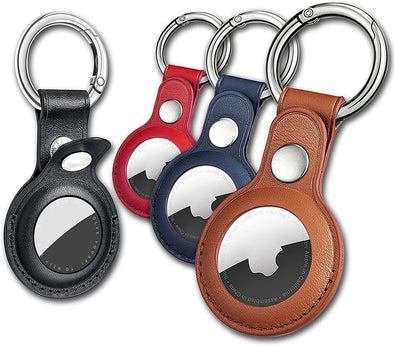 Air Tag Keychain for Apple Airtags Holder, 4 Pack Protective Leather Case Tracker Cover with Airtag Key Ring Compatible New Airtag Dog Collar (Multi-Color)