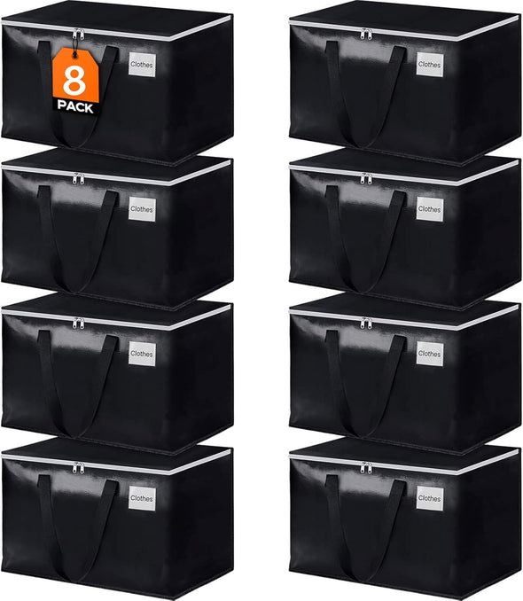 Storageright Large Moving Bags Heavy Duty Storage Totes for Storage,Packing & Moving Collapsible Moving Supplies with Large Capacity, Reinforced Zippers and Handles, 88L, 8 Packs