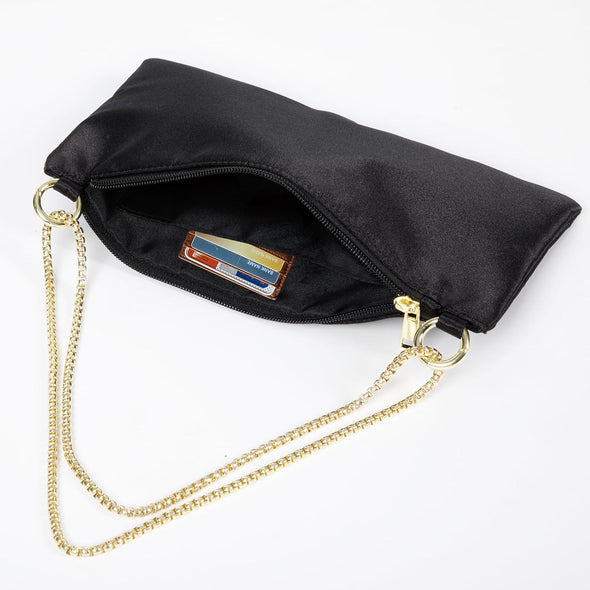 Women Satin Evening Handbag Wedding Prom Clutch Purse Formal Cocktail Party Clutches Shoulder Bag with 2 Bag Chains