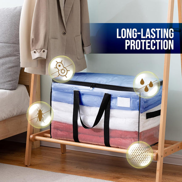 TAILI Extra Large Moving Bags, 6 Pack Clear Heavy Duty Totes for Storage with Visible Window, Wrap around Handles, Storage Bags for Space Saving, Alternative to Moving Boxes