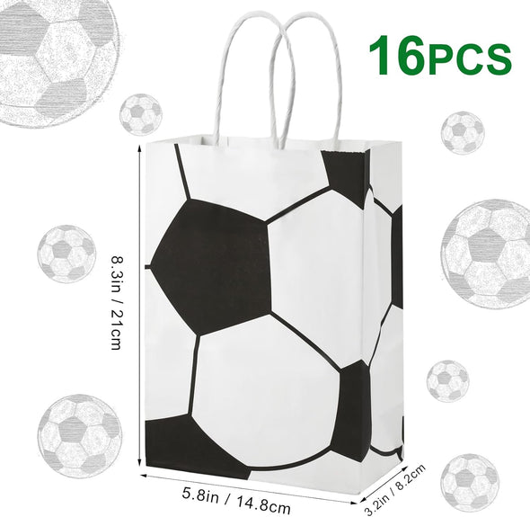 16Pcs Soccer Party Favor Paper Bags, Football Themed Party Gift Bags with Handles Soccer Goodie Bags Treat Candy Bags for Kids Adults Soccer Party Supplies (Style 2)