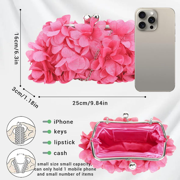 Women Elegant Evening Purse, Small Floral Clutch Bag with Detachable Chain for Wedding, Party, Prom