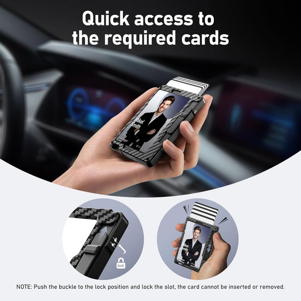 Umoven Minimalist Wallet for Men, Slim Aluminum Metal Money Clip Card Holder, Pop-Up Card Case, RFID Blocking Mens Wallet with ID Window, Front Pocket Wallet for Men(Carbon Fibre)