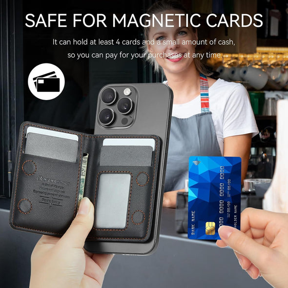 Defencase for Magsafe Wallet Magnetic Card Holder RFID Blocking, PU Leather Minimalist Phone Wallet Compatible with Magsafe Phones and Cases for Iphone 16/15/ 14/13/ 12/ Pro/Max/Plus, Black