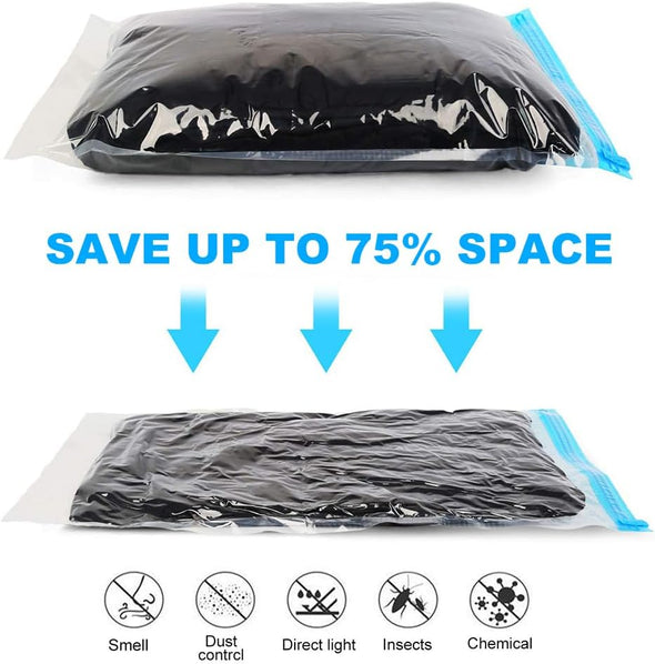 Compression Bags for Travel - Essentials 12 Pack Space Saver No Vacuum or Pump Needed Storage Accessorie and Home Packing Organizers (Transparent)