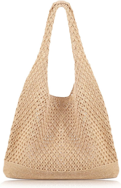 COOKOOKY Crochet Beach Tote Bag Summer Beach Bag for Women Aesthetic Mesh Tote Bag Hippie Bag Knit Bag