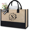 Topdesign Personalized Initial Jute/Canvas Beach Bag, Monogrammed Gift Tote Bag for Women