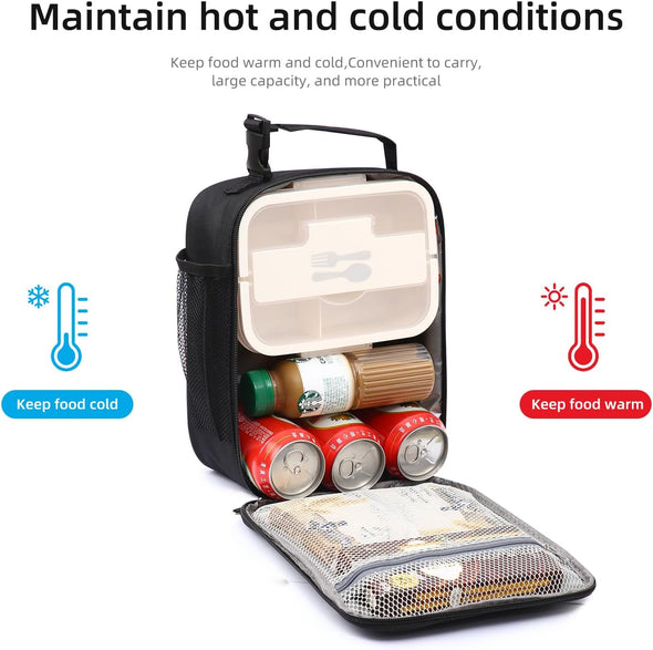 Lunch Box Lunch Bag for Men Women Insulated Lunchbox Lunch Bags for Work Picnic Travel (Black)