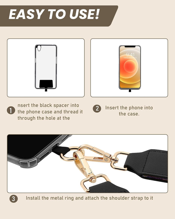 Clip and Go Strap for Phone with Wallet Crossbody,Adjustable Phone Strap with Zippered Pouch,Upgraded and Extended in Length, Crossbody Phone Strap with Wallet,Save Girls Cross Body Lanyard(Black）