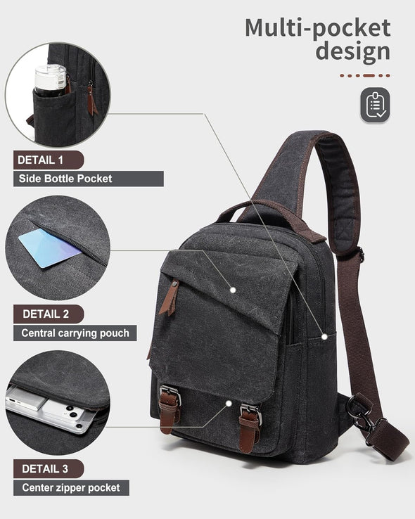 Messenger Bag for Men,Small Sling Crossbody Backpack Shoulder Bag for Men Women,Canvas Strap Backpack Sling Bag