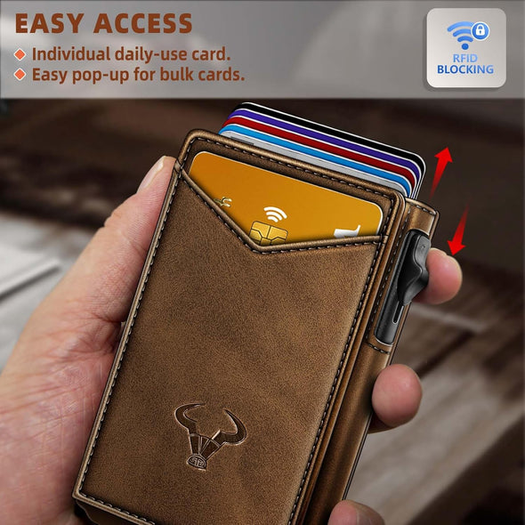 BULLIANT Men Wallet,Money Clip Wallet Slim for Gift Men 9Cards-Metal Credit Card Case in Magnetic Leather Flip