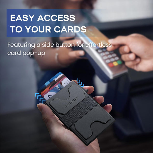 RUNBOX Slim Card Holder Wallet for Men, Minimalist RFID Blocking Wallet with Pop-Up Function, Ultra-Thin Design, Metal Business Card Cases Holds 12+ Cards, Gifts for Men, Men'S Accessories