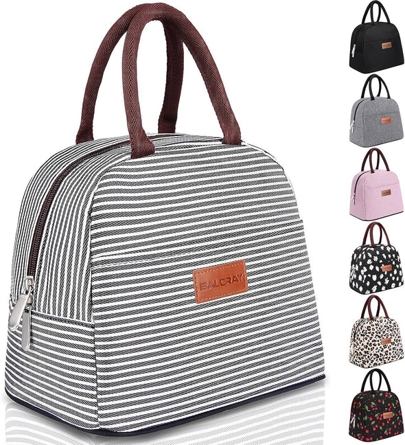 BALORAY Lunch Bag for Women Men Insulated Lunch Box for Adult Reusable Lunch Tote Bag for Work, Picnic or Travel(Black White Stripes)