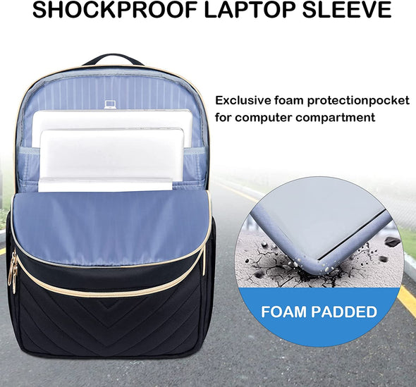 VANKEAN 15.6 Inch Laptop Backpack for Women Men Work Bag Fashion with USB Port, Waterproof Backpacks Nurse Stylish Travel Bags Casual Daypacks for College, Business, Black
