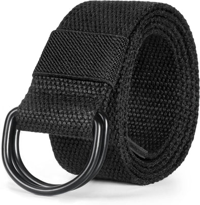 Maikun Mens & Womens Canvas Belt with Black D-Ring Buckle 1 1/2" Wide Solid Color Fabric Belt for Men