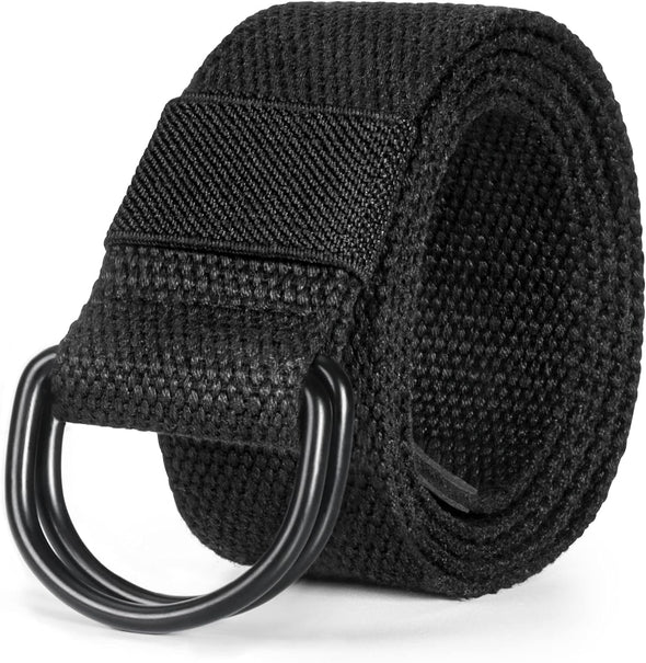 Maikun Mens & Womens Canvas Belt with Black D-Ring Buckle 1 1/2" Wide Solid Color Fabric Belt for Men
