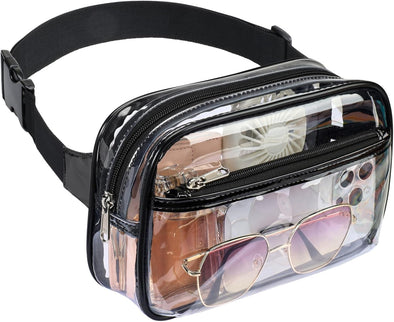 PACKISM Clear Fanny Pack - Clear Bag for Stadium Events for Women Men Transparent Waist Bag with Adjustable Strap for Concerts, Game Day, Festival - Black